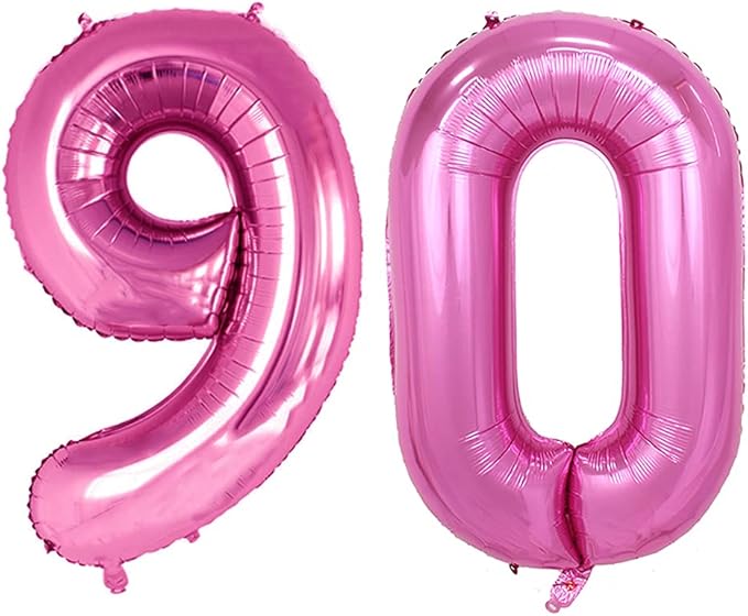 GOER Number 90 Balloons for 90th Birthday Party Decorations,42 Inch Jumbo Foil Helium Balloons for 90th Anniversary (Hot Pink)