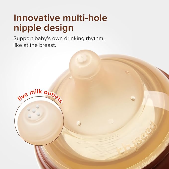 Thyseed Glass Natural Anti-Colic Baby Bottles | Newborn Breast Like Nursing Bottle for Breastfed Babies with Nipple (2+ Months) 8 Ounce, 1pack