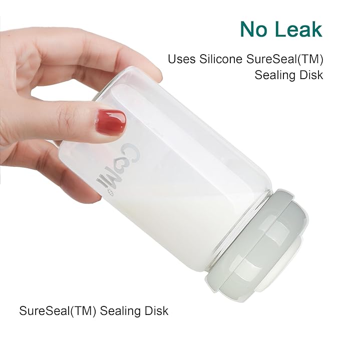 COMI Wide Neck Glass Breastmilk Collection n Storage Bottle, 6 Packs, 8oz with Screw Ring Sealing Disk; Re-markable Sealing Disc. BPA Free, Fits Breast Pumps & Nipples (3 Gray Lids + 3 Pink Lids)