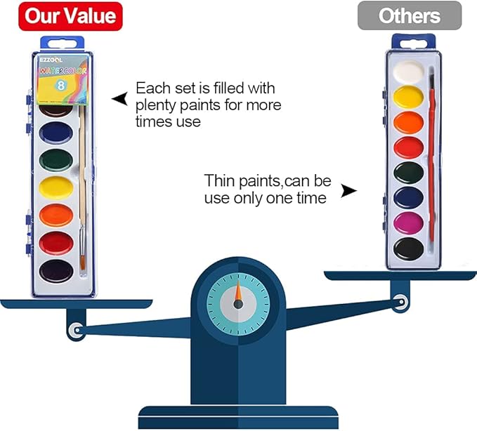 24 Count Watercolor Paints, 8 Colors, Washable, Non-Toxic, Perfect for Kids 3+