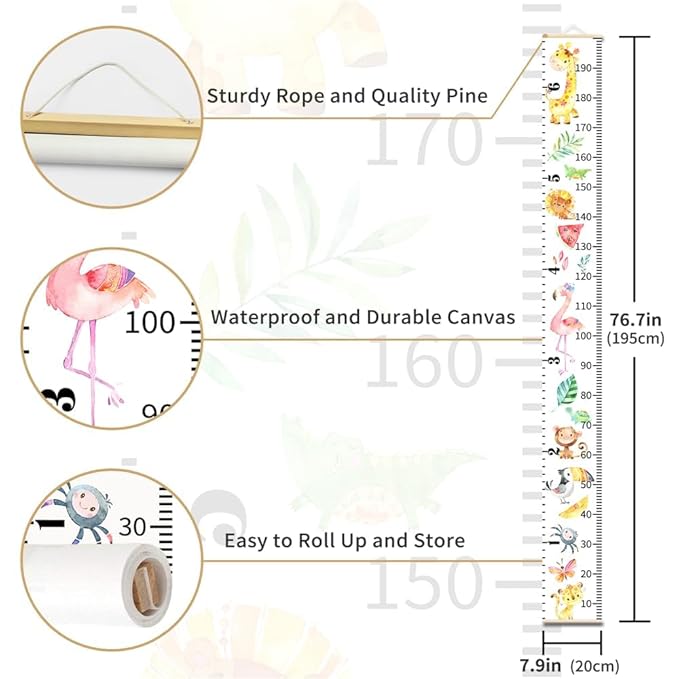 Ocean Mermaid Growth Chart for Kids Baby Height Chart Ruler Removable Canvas Wooden Frame Hanging Wall Rulers Measurement Charts for Toddler Room Nursery Decor - 79"X7.9" with Black Wood