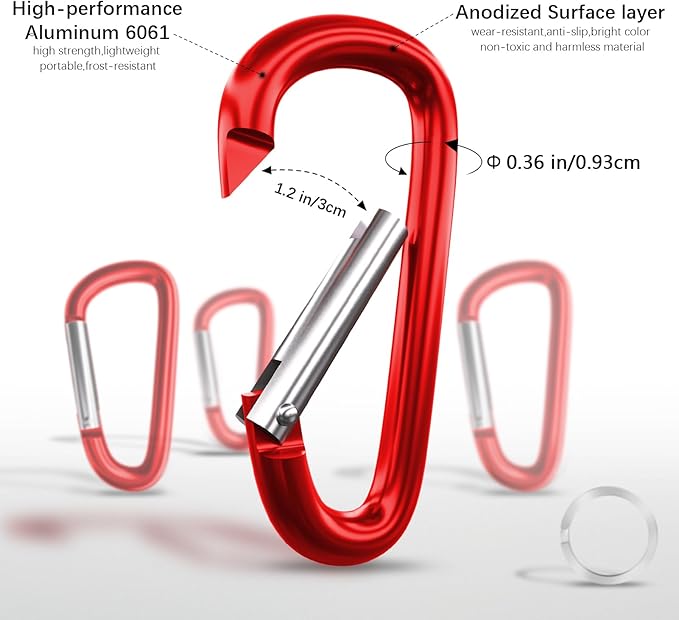 sprookber 4" & 5" Extra Large Aluminum Carabiner D Ring, Caribeener Clips, Spring Snap Hook for Keychain Clip, Set of 4