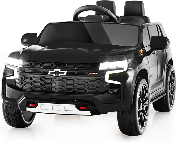 Costzon Ride on Car, 12V Licensed Chevrolet Tahoe Battery Powered Electric Vehicle w/ 2.4G Remote Control, High/Low Speed, Music, Lights, MP3/USB/FM, Spring Suspension, Electric SUV for Kids (Black)