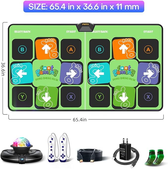 FWFX Wireless Dance Mat for TV, 2-Player Musical Electronic Dancing Pad for Kids & Adults, for Family Party Games, Exercise, Yoga & Fitness - Birthday for Boys & Girls(Green)