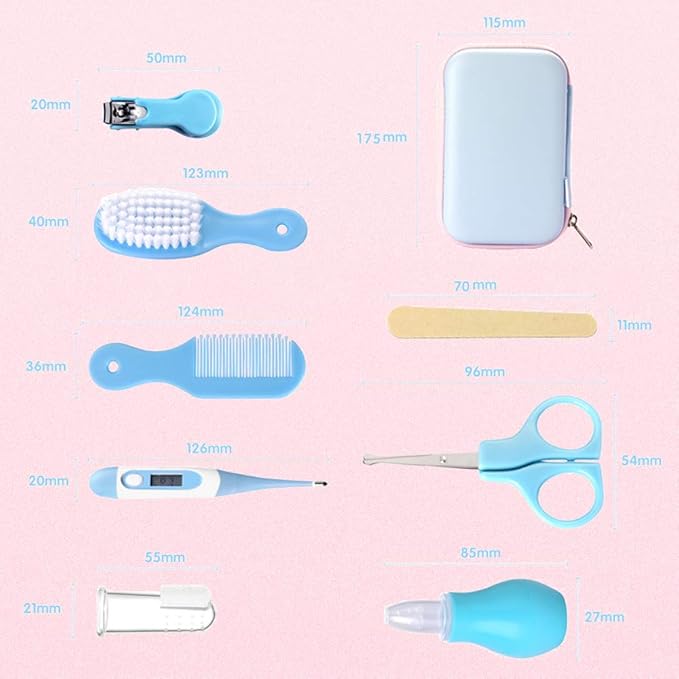 ZELINYE Baby Grooming Kit, 8 in 1 with Brush, Comb, Nail Clipper and File, Nasal Cleaner, Finger Toothbrush, Scissors, Portable Newborn Essentials Set Pink