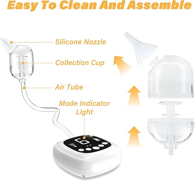 TopQuaFocus Electric Baby Nasal Aspirator, Nose Sucker for Toddler, 9 Levels Suction Power for Children's Nasal Cleans, Soothing Night Light and Nursery Rhyme, 5 Silicone Tips