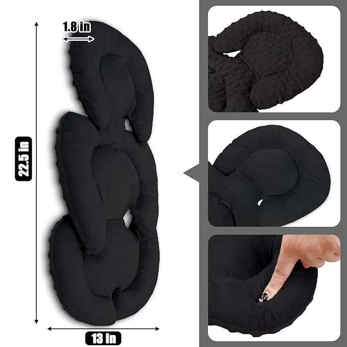 Infant Car Seat Insert Head and Body Support, GFU Reversible Newborn Insert for Carseat with Strap Pads, Soft Stroller Cushion Pillow Insert for Boys and Girls, Fits for Stroller, Swing, Black
