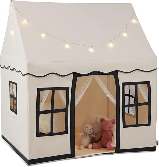 INFANS Kids Play Tent with Washable Mat Star Light Windows, Anti-Trip Large Playhouse Toys for Children Boys Girls, Indoor Outdoor Princess Tents Castle for Toddlers (Black)