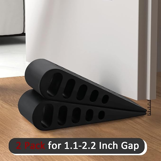 JQK Rubber Door Stopper Wedge, Black 4 Pack Soft TPR Premium Door Stops for Bottom of Heavy Duty Door on Tile, Concrete, Carpet, Wooden Floor, DSB61-BK-P4