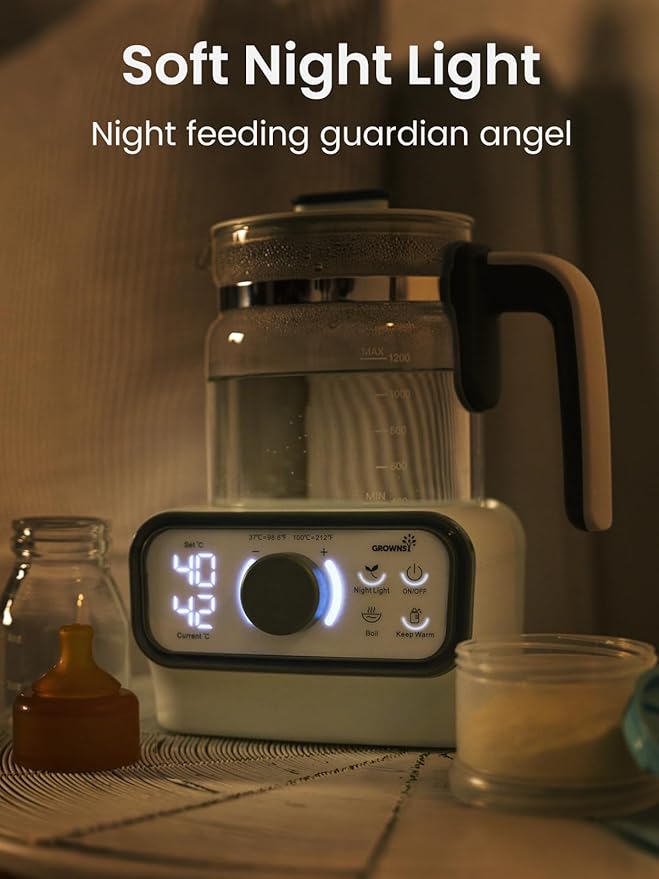 GROWNSY Baby Instant Warmer, Glass Water Boiler with Accurate Temperature Control for Formula, Coffee and Tea, 1.3 Liter Electric Kettle with LCD Display and Timer