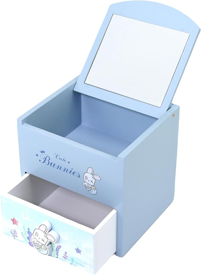 Girl Jewelry Box blue Cute bunny Tabletop Storage Box Little girl birthday christmas Gift kids jewelry box Organizer