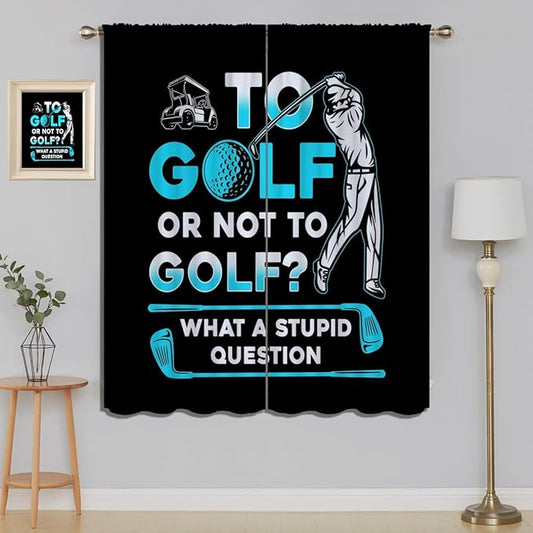 Golf Blackout Curtains for Boy Girl Room Darkening Decor,Sports Themed Golfers and Cars Bedroom Living Room Home Rod Pocket Thermal Insulated Window Curtain/Drapes Panel,84x72 Inch…