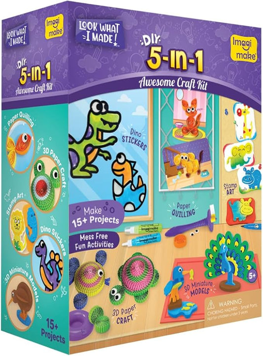 Imagimake 5 in 1 Awesome Craft Kit | Over 15 Projects - Creative DIY Arts & Crafts, Craft Kit for Kids | Gifts for 5 6 7 8 9 10 11 12 Years Old Girls & Boys | Arts and Crafts for Kids Ages 6-8 & 8-12
