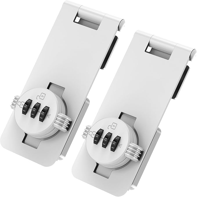 Keyless Cabinet Lock with Combination, Locker Code Lock with 3-Digit Combination, Security Door Lock for Drawers, Lockers, Bifold Doors, Small Doors, Closets, Refrigerators (White-2pcs)