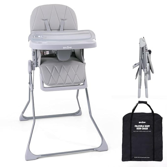 Foldable Baby High Chair with Easy Clean Double-Layer Tray, Adjustable Foot Rest, Safety First 5 Point Harness, Compact Space Saver Baby Feeding Chair Portable for Travel