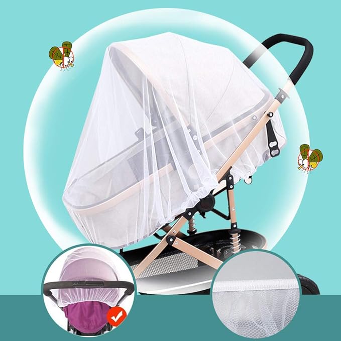 Durable Baby Stroller Mosquito Net (2 Pack) - Universal Elastic Edge Mesh Cover for Bassinets, Cradles, Playards, Car Seats & Mini Cribs | Breathable Travel Essential Newborn Protection (White)