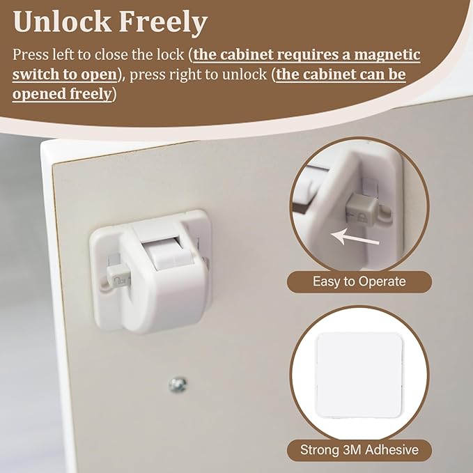 Magnetic Cabinet Locks for Baby Safety, Children Proof Cupboard Drawers Latches, Safe & Easy Install, Multi-Purpose Adhesive No Need for Screws or Tools(24 locks and 2 Keys)