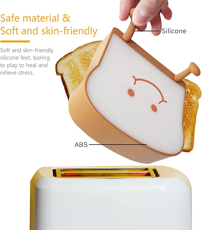 QANYI Toast Bread Night Light,Soft LED Toast Lamp with Cute Face Always Smile,Bedroom Table Lamps Graduation Gifts Ideas for Teen Girls 10 11 12 13 14 Year Old Girls