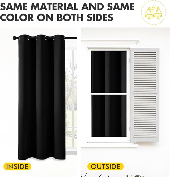 MIULEE Black Blackout Curtains for Bedroom Living Room 64 Inches Long 2 Panels, Thermal Insulated Room Darkening Drapes Solid Grommet Top Noise Reduction Light Blocking Window Treatments 40x64 Inch