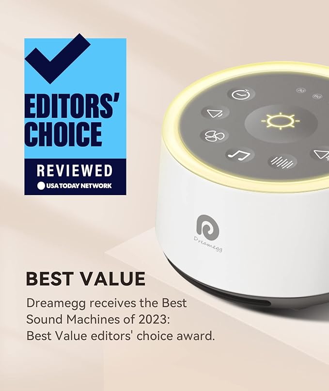 Dreamegg D1 Sound Machine - White Noise Machine with Baby Night Light for Sleeping, High Fidelity Sounds, Timer & Memory Feature, Sound Machine for Baby Adults, Home, Office, Travel (White)