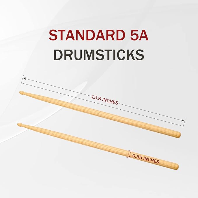 5A Wood Drum Sticks for Kids: 2 Pairs Drumsticks for Electronic Drumming Children Adults Beginner Percussion Accessories