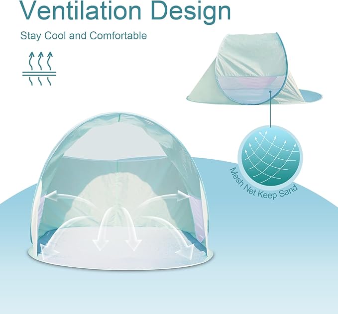 Action Air UPF 50+ Pop Up Beach Tent for 2-3 People, Instant Sun Shelter with 360°Ventilation, Water-Resistant Canopy, Lightweight & Portable Sun Shade for Beach, Camping, Sports (Green)