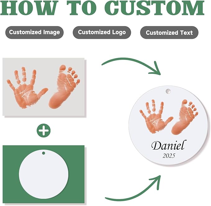 Baby Hand and Footprint Ornament - Baby's Frist Christmas Ornaments with Custom Photo, Name, Date - Personalized Baby Gifts, Newborn Keepsake, New Mom Gifts