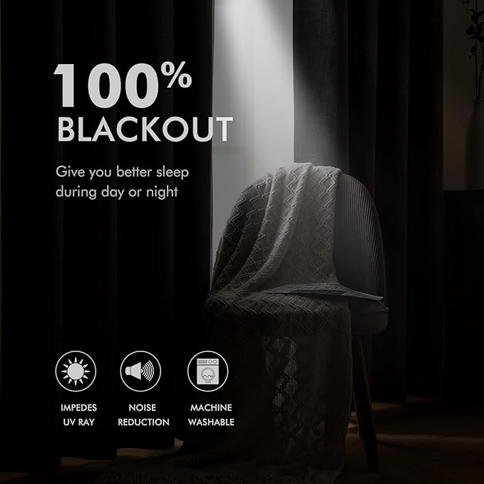 MIULEE 100% Blackout Linen Textured Curtains for Bedroom Solid Thermal Insulated Dusty Rose Grommet Room Darkening Curtains & Drapes Luxury Decor for Living Room Nursery 42 x 90 Inch (2 Panels)