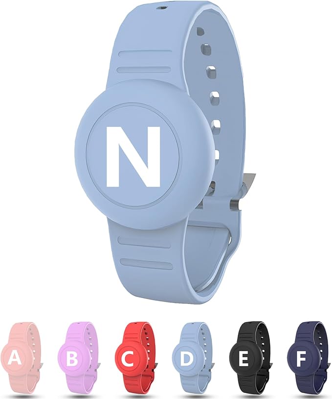 Waterproof Bracelet for AirTag Kids, Personalized Initial Letter Hidden Holder Compatible with Air Tag, Silicone Case for Airtag Adjustable Anti-Lost GPS Tracker for Toddler Child Elder, N