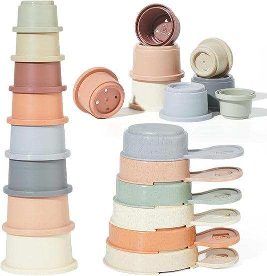 Baby Bath Toys for Kids Ages 1-3, 14 PCS Mold Free Bath Toys for Toddler with Stacking Cups & Bath Spoons, Bathtub Water Toys for Babies 6-12 Months Early Learning Educational Gifts