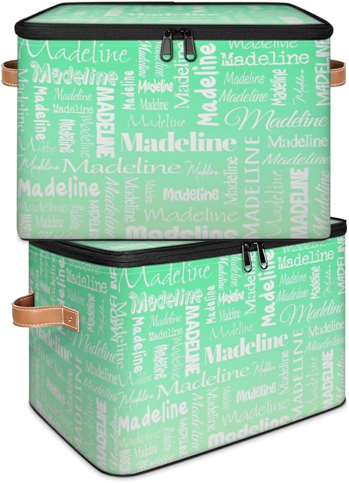 Custom Storage Basket with Name, Personalized Storage Bins with Zipper Lid, Foldable Fabric Storage Box Large capacity with Handle Green Gradient