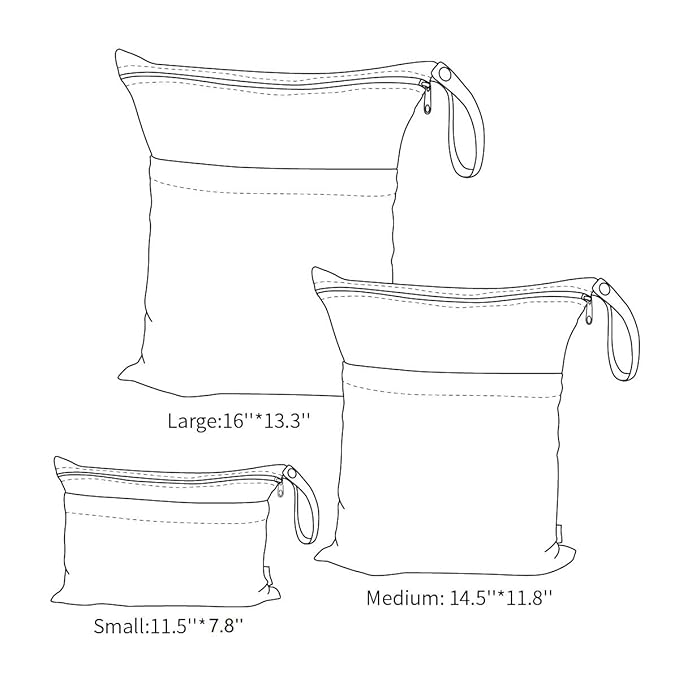 ALVABABY 3pcs Baby Cloth Diaper Wet/Dry Bags|Waterproof Reusable with Two Pockets|Travel, Beach, Pool, Daycare, Soiled Baby Items,Yoga，Gym Bag for Swimsuits or Wet Clothes (3 pcs in SML, Pink) 3L-B19