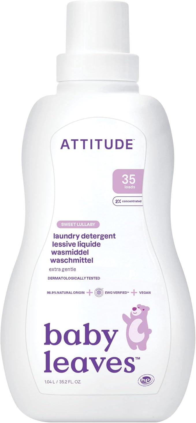 ATTITUDE Baby Laundry Detergent, EWG Verified, Plant and Mineral-Based Formula, HE Compatible, Vegan Household Products, Sweet Lullaby, 35 Loads, 35.5 Fl Oz
