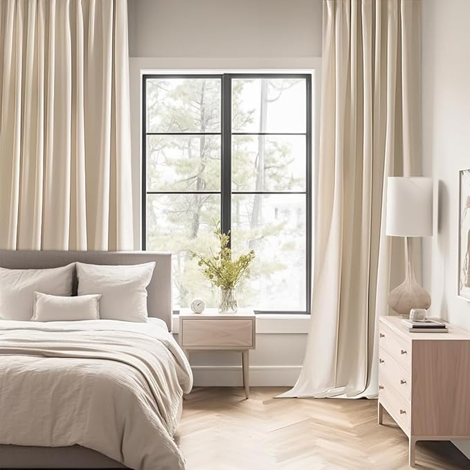 MIULEE Back Tab Cream Beige Curtains 96 Inch Long 2 Panels Set for Living Room Bedroom, Ivory Rod Pocket/Pinch Pleated Light Blocking Thermal Insulated Room Darkening Floor to Ceiling Blackout Drapes