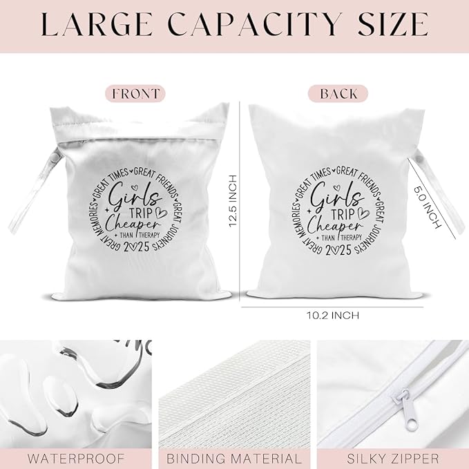 Girls Trip Gifts Wet Dry Bag, Beach Bag Wet Bag Favors, for Swimsuit Toiletry Travel Essentials For Women Aloha Bags, Beach Travel Gym Laundry bags for Dirty Diaper Swimsuit Gifts (White)