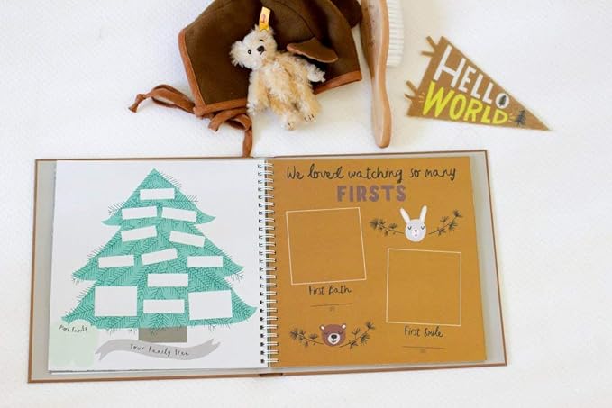 Lucy Darling Little Camper Baby Memory Book – First Year Journal, 5-Year Milestone Scrapbook & Photo Album – Rustic, Woodland Adventure Keepsake for Baby Boy or Girl – Ideal Gift