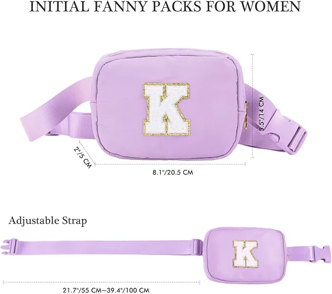 YOOLIFE Gifts for Girls - Crossbody Belt Bag, Personalized Communion & Birthday Gift, Purple Initial Sling Bag