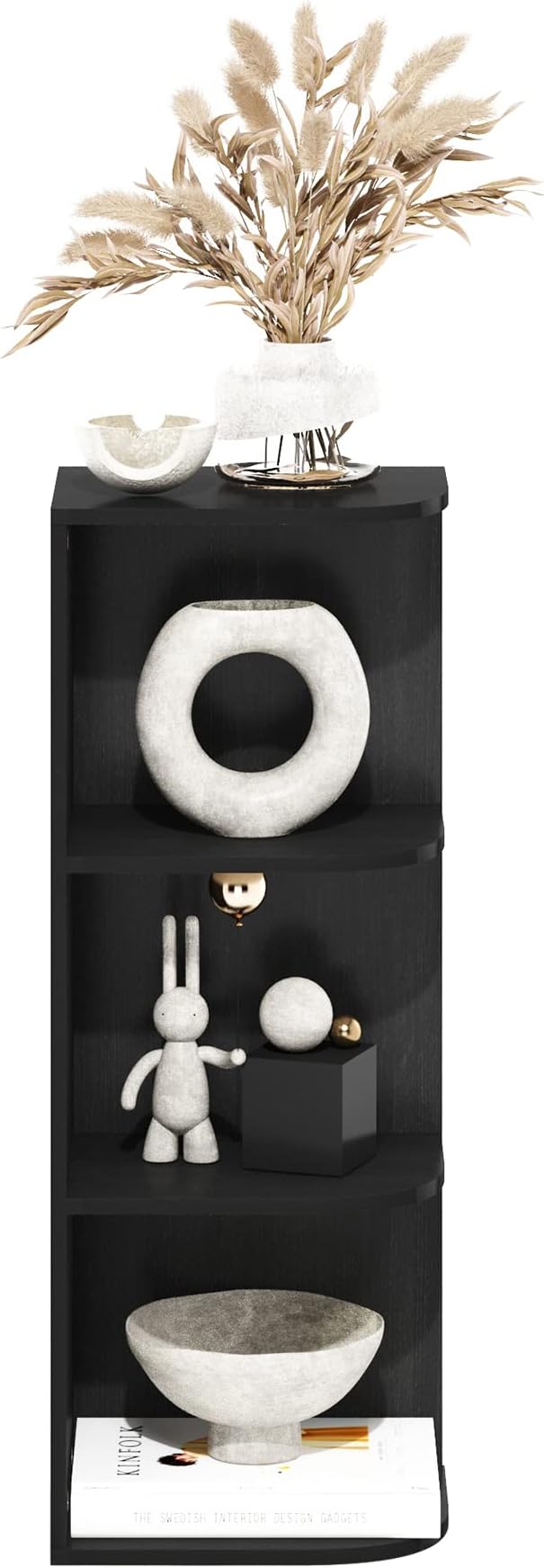 Furinno Pasir 3-Tier Corner Open Shelf Bookcase, Blackwood