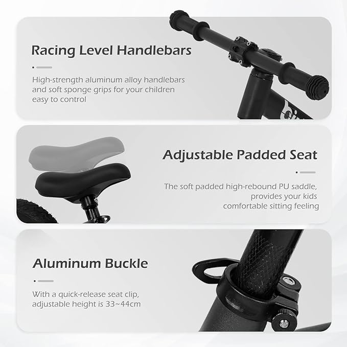 12" Balance Bike for 2, 3, 4, 5 Year Old Boys and Girls, Lightweight Nylon Frame Toddler Training Bike No Pedal Bikes for Kids with Adjustable Seat and Air Tires