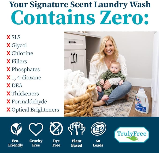 Natural Laundry Detergent for Sensitive Skin | Eco Friendly, Plant Based, Baby Clothes Safe | Clean & Easy Powder to Liquid, 4 Pack Refill Detergent, NO Jug | Signature Scent, 200 Loads
