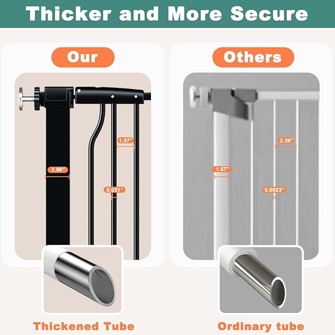 40.5" Extra Tall Baby Gate for Doorway, 72.3"-74.1" Extra Wide Long Pet Gate, No Drill Pet Safety Barrier Metal, Pressure Mounted Safety Child Gate for Stairs Walk Thru Kids or Pet Black