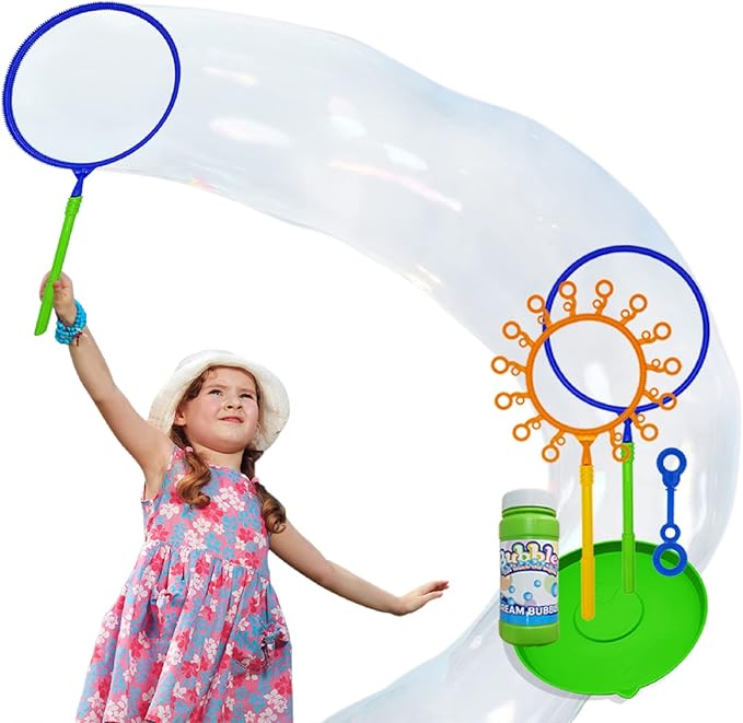 Giant Bubble Wand Set for Kids and Adults with Concentrated Refill, Fun Outdoor and Indoor Activity for Girls, Boys, Toddlers and Children to Enjoy