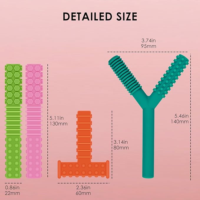 ERKOON Sensory Chew Toys for Autistic Children, 4 Pack Silicone Chewy Tube Oral Motor Tools for Sensory Kids with Autism, Biting, ADHD, SPD, Chewies with Special Needs, Teething Sticks Toys (4 Pack#1)