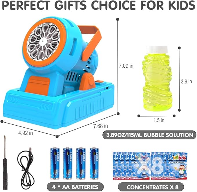 Automatic Bubble Machine 10 Holes Bubble Blower 20000+ Big Bubbles Per Minute Bubbles for Kids Portable Bubble Maker Operated by USB or Batteries for Outdoor Birthday Gifts Wedding Easter Party Favor