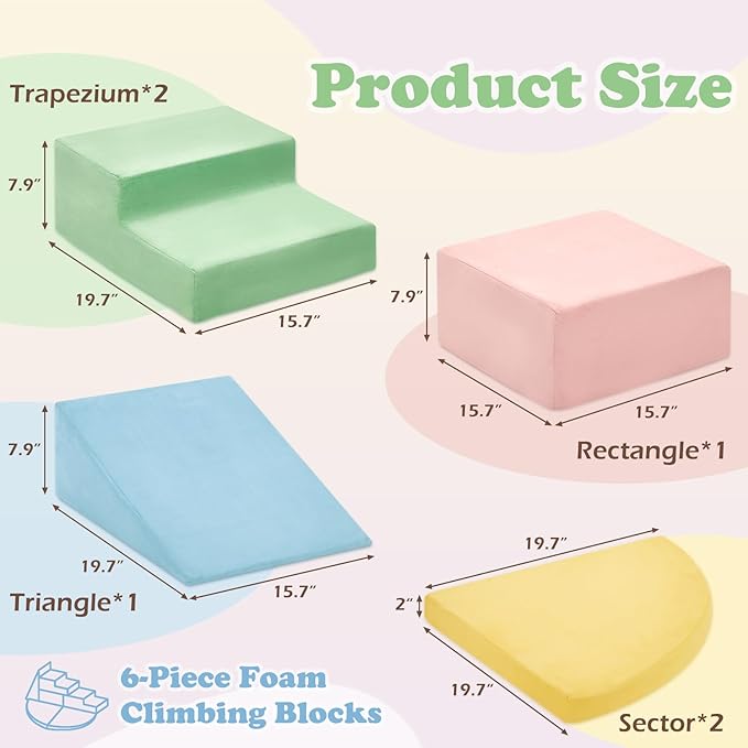 6 Pieces Climbing Toys for Toddlers, Climb & Crawl Soft Foam Block Activity Play Set, Foam Play Gym Climbing Blocks, Toddler Climbing Toys Indoor, Soft Foam Blocks for Kids Crawling and Sliding