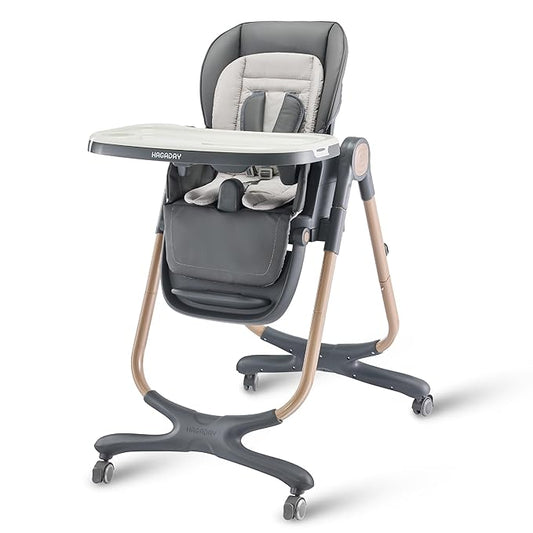 6 in 1 Convertible High Chairs for Babies and Toddlers,Portable High Chair with Dishwasher Tray and 4 Wheel,Booster Seat for Dining Table,Foldable Toddle and Baby Feeding Highchair (Gold-Grey)