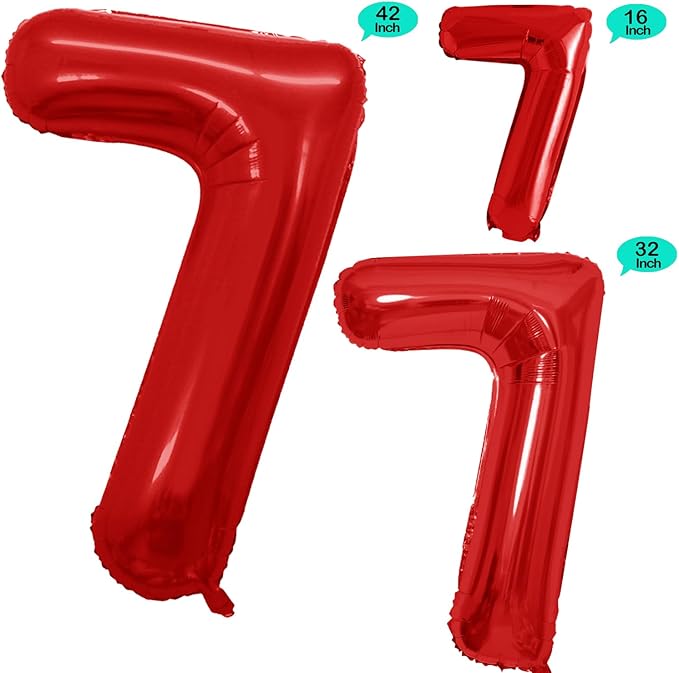 GOER Red Foil Balloons Number 7,Huge Number Balloons for 7th 77th Birthday Party Supplies Anniversary Decorations (3 pcs,42 inch,32 inch,16inch)