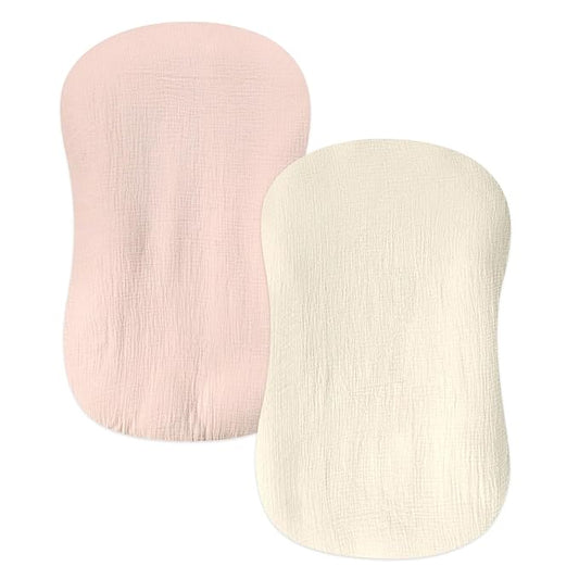 Hooyax Baby Lounger Cover 2 Pack - 100% Muslin Cotton Newborn Lounger Pillow Covers Only, Soft Breathable Infant Lounger Cover with Reinforced Stitching, Fits Most Standard Baby Loungers (Pink Wheat)