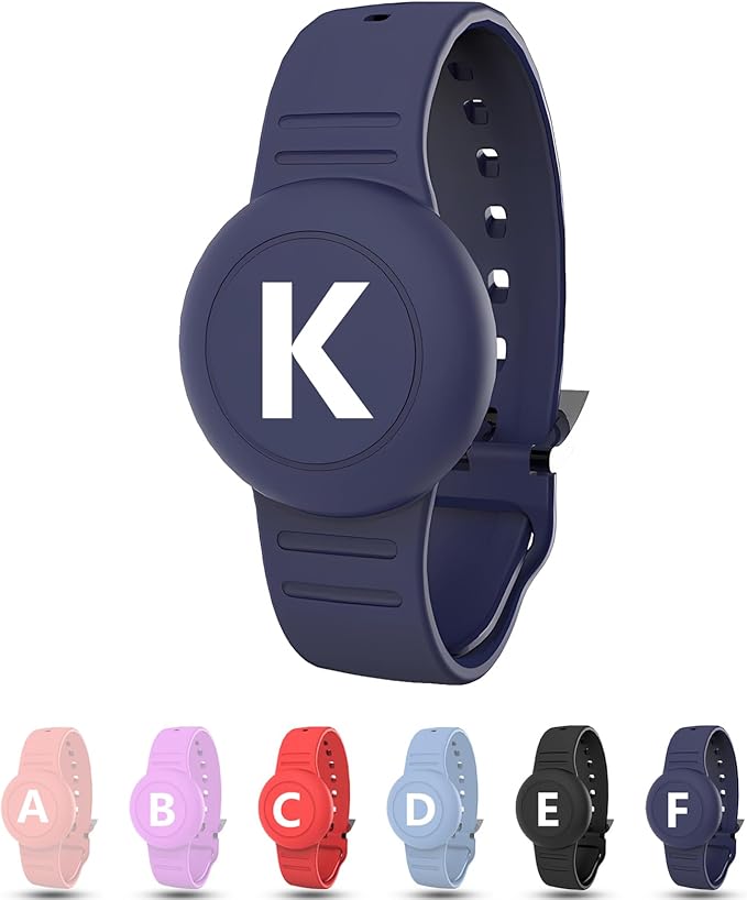 Waterproof Bracelet for AirTag Kids, Personalized Initial Letter Hidden Holder Compatible with Air Tag, Silicone Case for Airtag Adjustable Anti-Lost GPS Tracker for Toddler Child Elder, K