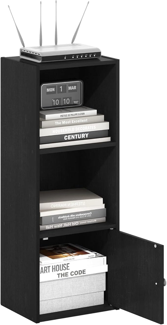 Furinno Luder Shelf Bookcase with 1 Door Storage Cabinet, Blackwood